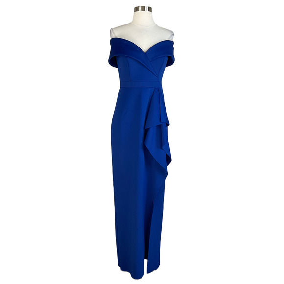 Xscape Dresses & Skirts - XSCAPE Women's Formal Dress Size 4 Blue Ruffled Off the Shoulder Long Gown